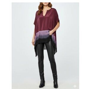 Karina Grimaldi Silk Ombre Handkerchief Fringe Flowy Tunic Top Sz S Boho-Luxe